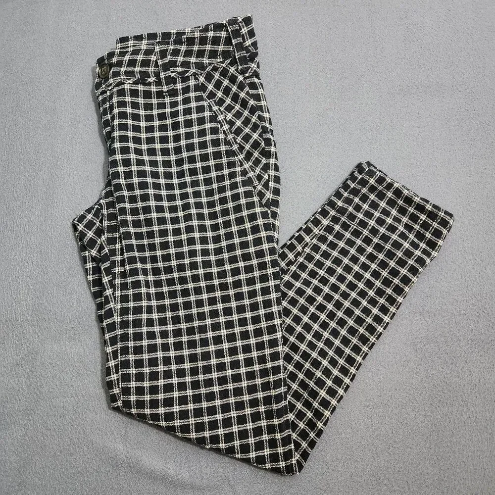 Free People Dress Pants Women 0 Black Plaid Thermal Low Rise Skinny